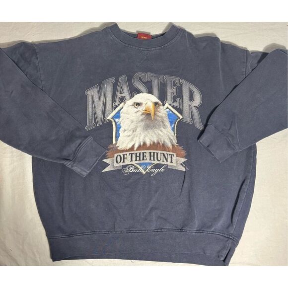 Vintage 90s Master On The Hunt Bald Eagle Nature Outdoors Navy Crewneck Mens L - Picture 2 of 9